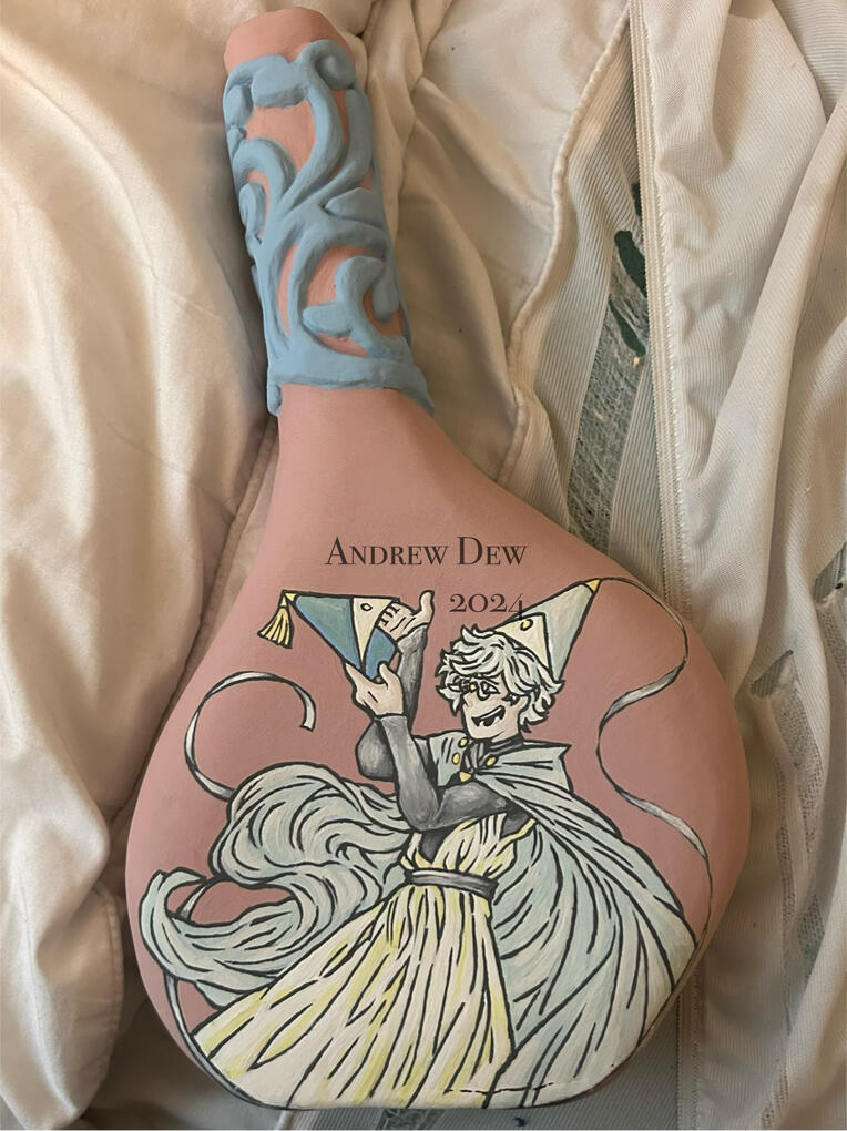 Unfired Ceramic Vessel [Front], Painted in glaze, Witch Hat Atelier themed, School project - 2024