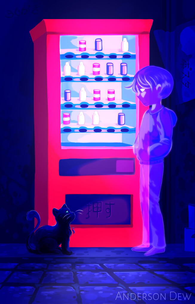 Painting of ghost and cat, Digital, Program: Ibispaint - 2020